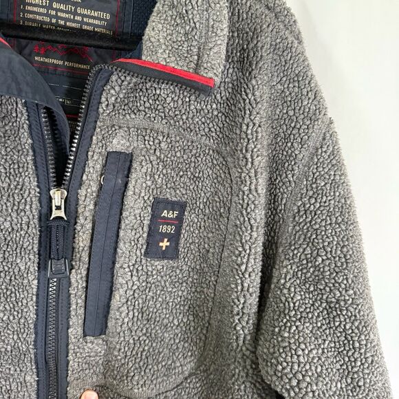 Vintage Abercrombie Fitch Jacket Men's Medium Grey Sherpa Zip Pockets Full Zip - Picture 6 of 12